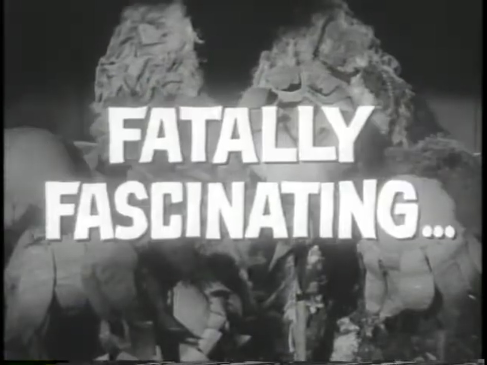 a titlecard from a mid-century film with the text 'Fatally fascinating'